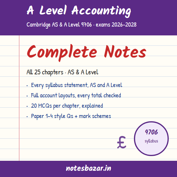 Cover of A Level Accounting 9706 Complete Notes: All 25 Chapters, AS and A Level (Cambridge 2026–2028)