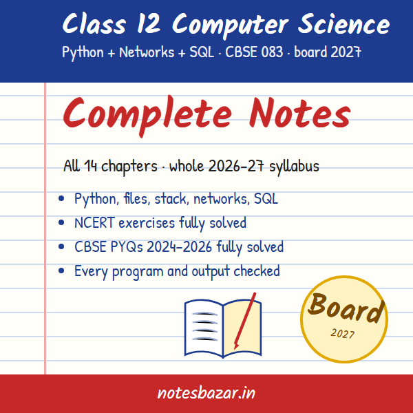 Cover of Complete Computer Science Notes for Class 12 (CBSE 083, 2026-27)