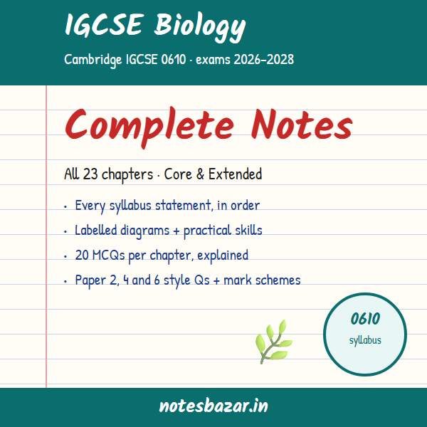 Cover of IGCSE Biology 0610 Complete Notes: All 23 Chapters, Core and Extended (Cambridge 2026–2028)