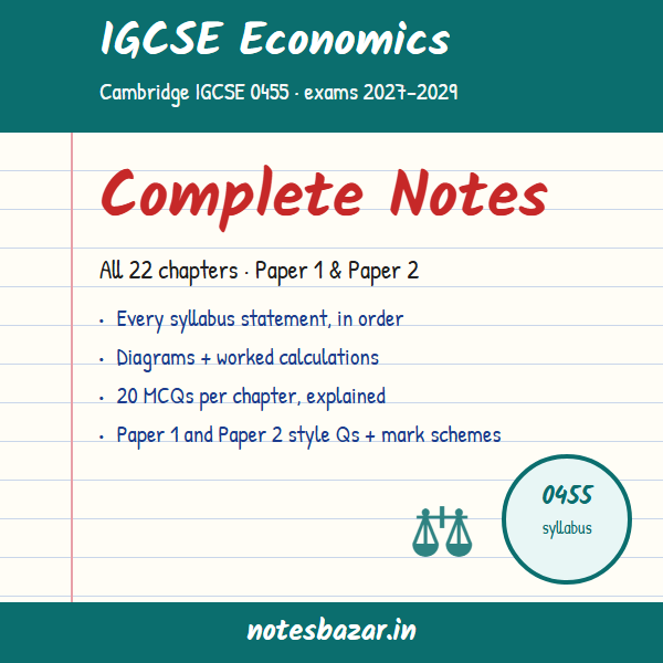 Cover of IGCSE Economics 0455 Complete Notes: All 22 Chapters with Diagrams and Mark Schemes (Cambridge 2027–2029)