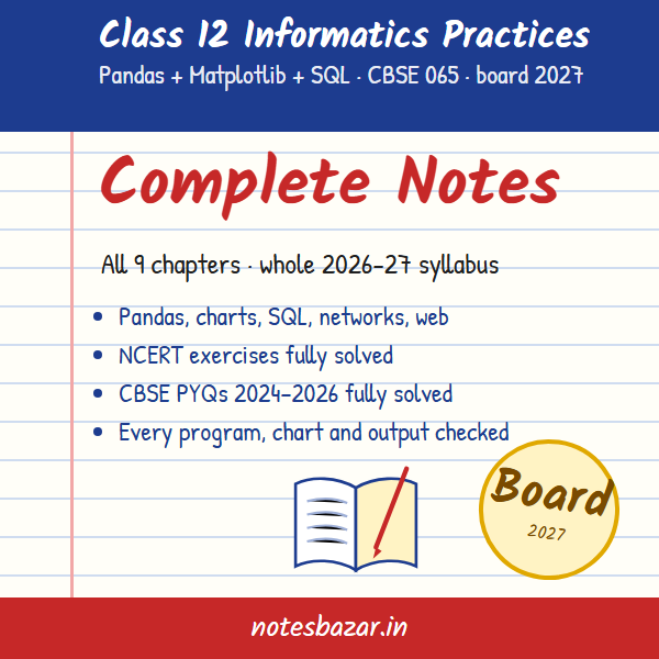 Cover of Complete Informatics Practices Notes for Class 12 (CBSE 065, 2026-27)