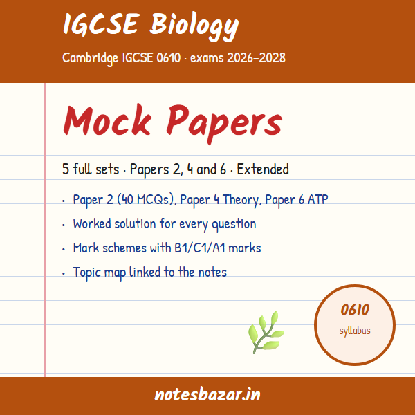 Cover of IGCSE Biology 0610 Mock Papers: 5 Full Sets with Worked Solutions (Cambridge 2026–2028)