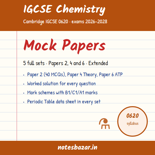Cover of IGCSE Chemistry 0620 Mock Papers: 5 Full Sets with Worked Solutions (Cambridge 2026–2028)
