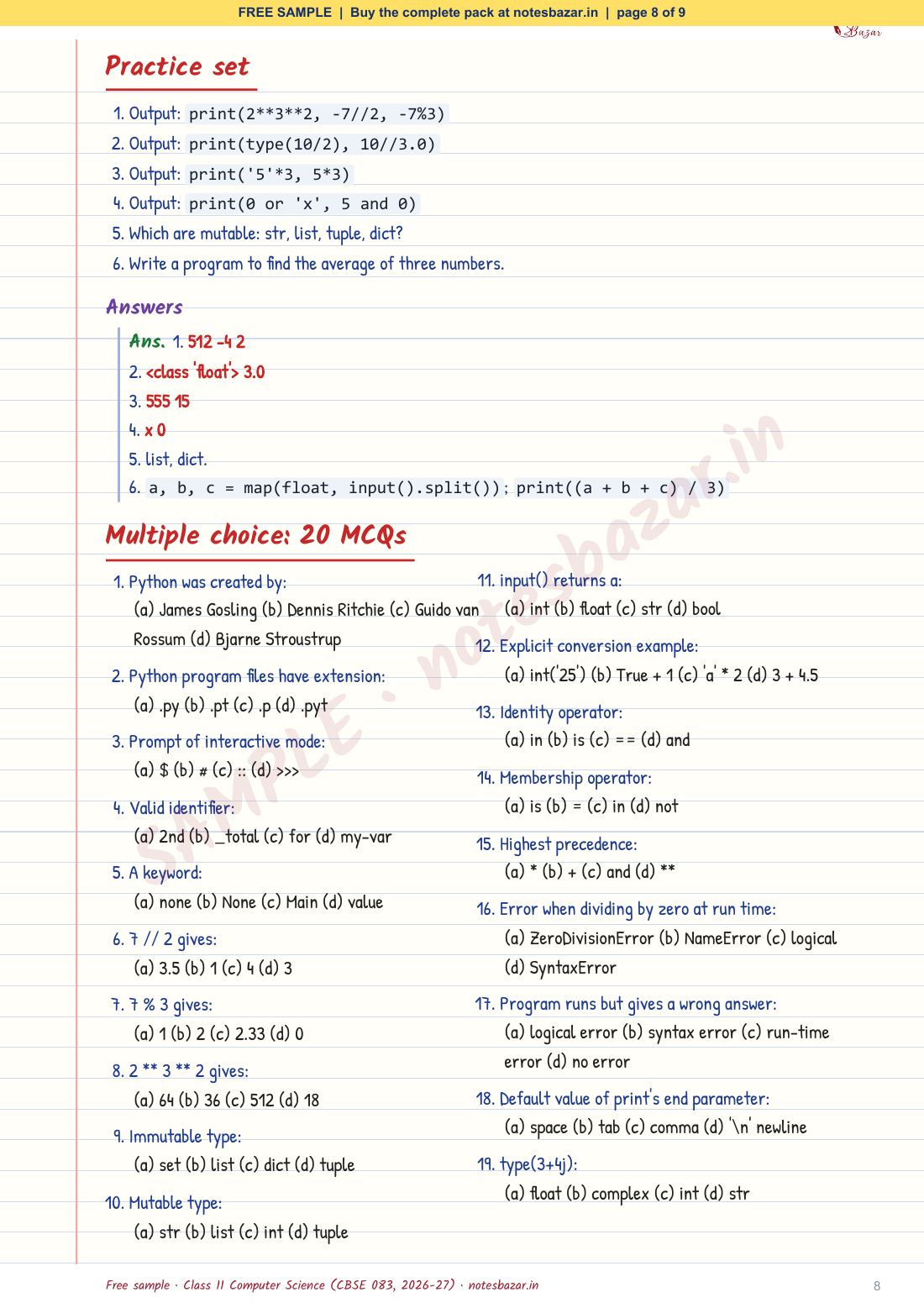 Sample page 8 of 9