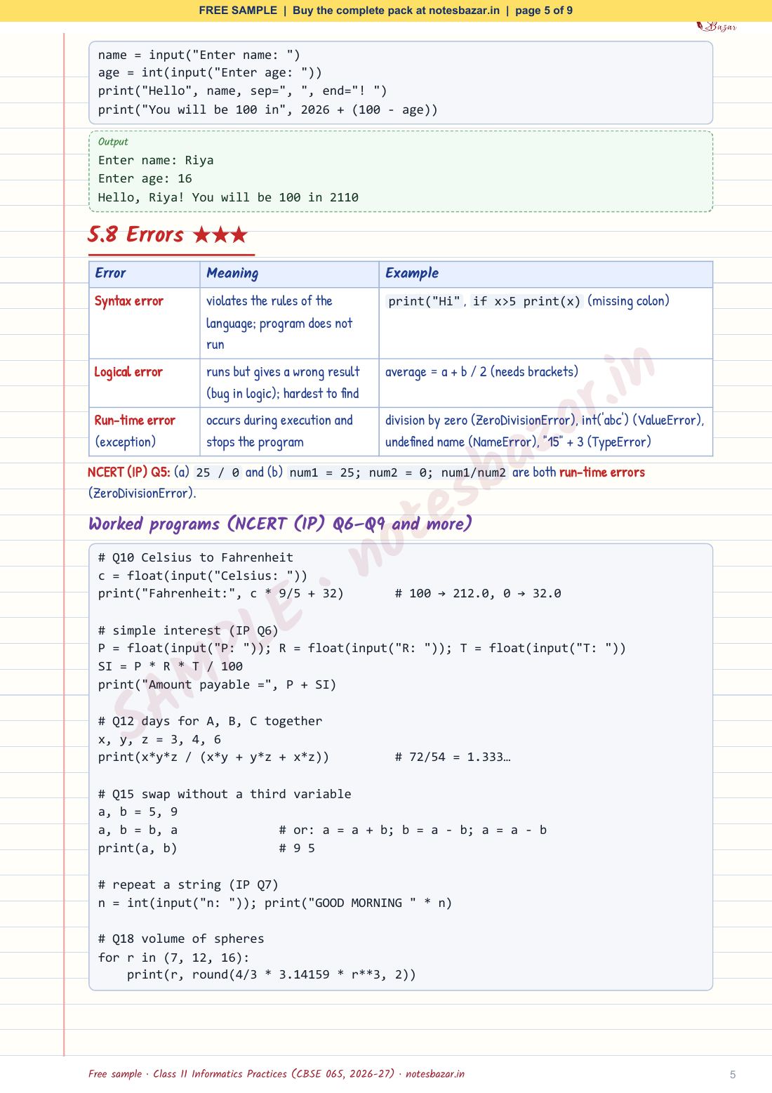 Sample page 5 of 9